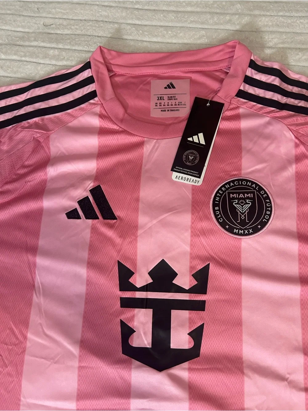 adidas Inter Miami Men's Pink and Black Striped Soccer Jersey